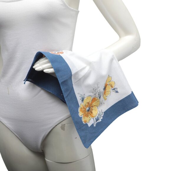 Vintage Floral Napkins 2pk Handkerchief Cottagecore Blue Yellow White Square - Picture 6 of 9